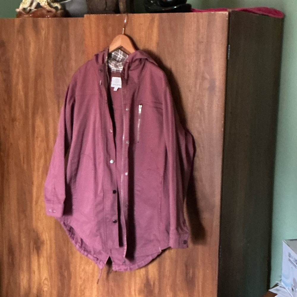 Women’s Plum Denim Hooded Tunic Length Jacket